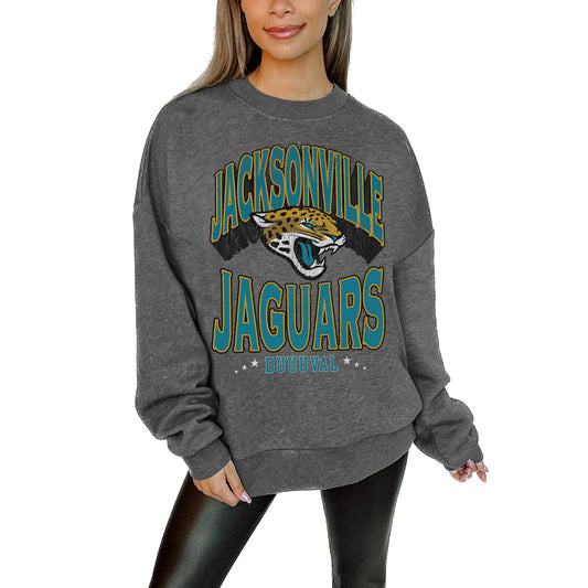 Women's Gameday Couture Charcoal Jacksonville Jaguars Long Weekend Premium Fleece Drop Shoulder Pullover Sweatshirt