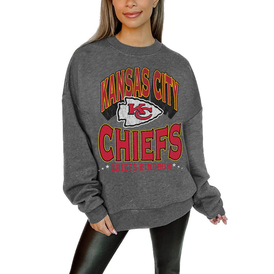 Women's Gameday Couture Charcoal Kansas City Chiefs Long Weekend Premium Fleece Drop Shoulder Pullover Sweatshirt