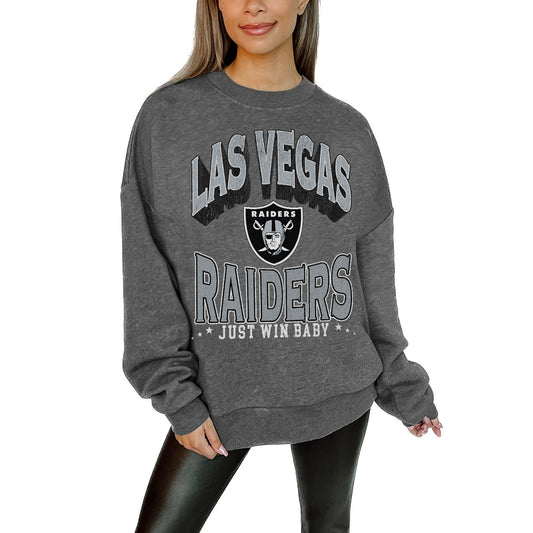 Women's Gameday Couture Charcoal Las Vegas Raiders Long Weekend Premium Fleece Drop Shoulder Pullover Sweatshirt