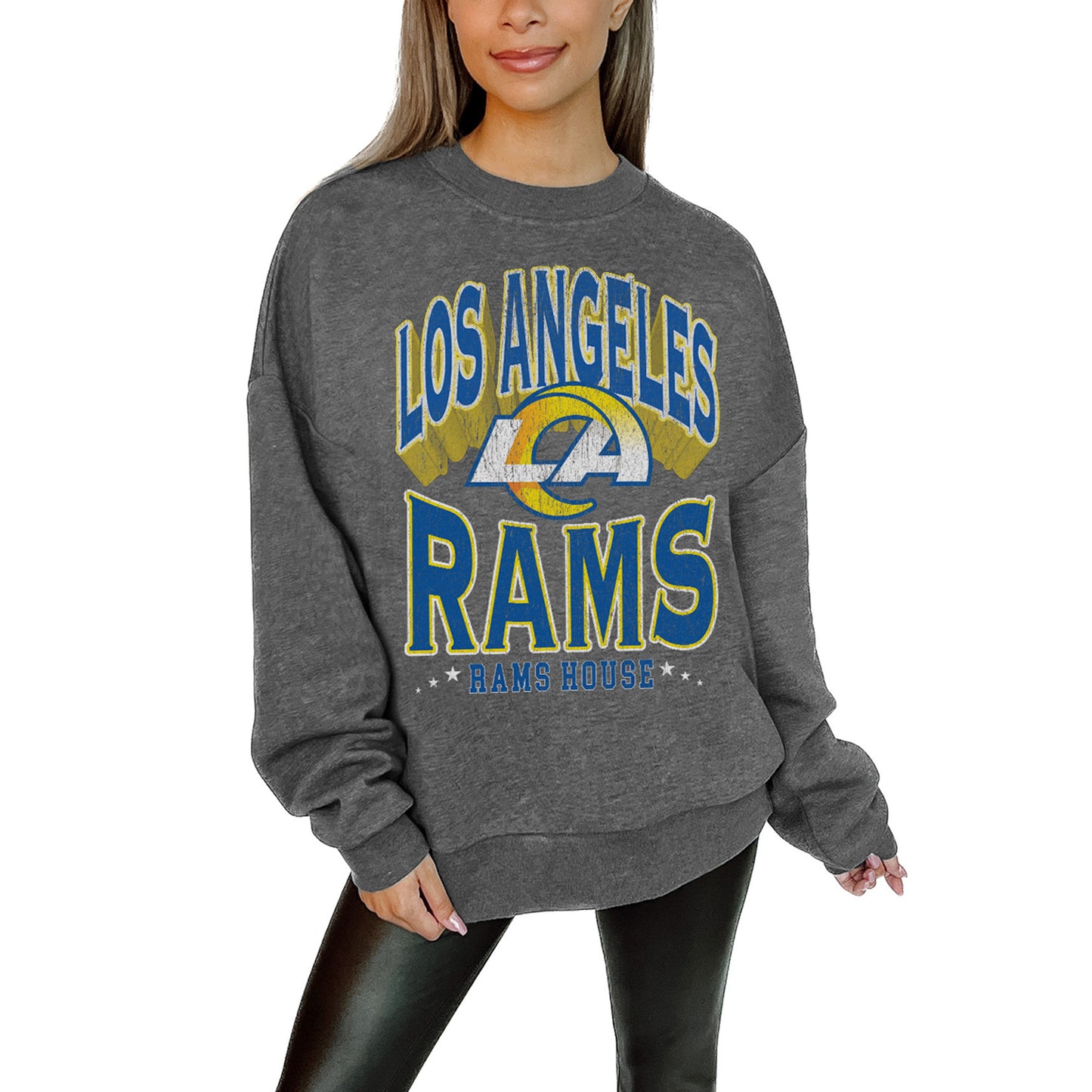 Women's Gameday Couture Charcoal Los Angeles Rams Long Weekend Premium Fleece Drop Shoulder Pullover Sweatshirt