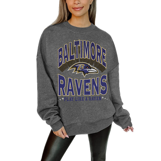 Women's Gameday Couture Charcoal Baltimore Ravens Long Weekend Premium Fleece Drop Shoulder Pullover Sweatshirt