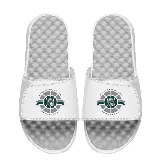 Youth ISlide White Michigan State Spartans Basketball Logo Slide Sandals