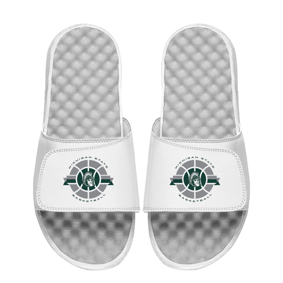 Youth ISlide White Michigan State Spartans Basketball Logo Slide Sandals