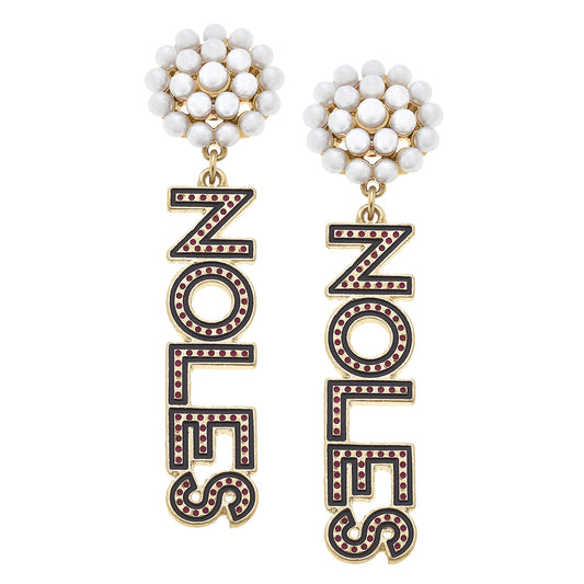 Women's Florida State Seminoles Pearl Cluster Dotted Enamel Drop Earrings