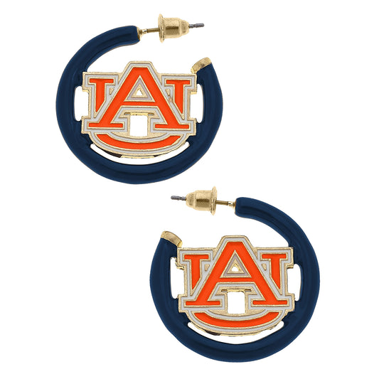 Women's Auburn Tigers Enamel Logo Open Hoop Earring