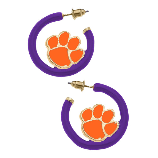 Women's Clemson Tigers Enamel Logo Open Hoop Earring