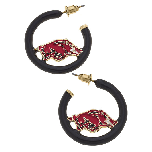 Women's Arkansas Razorbacks Enamel Logo Open Hoop Earring