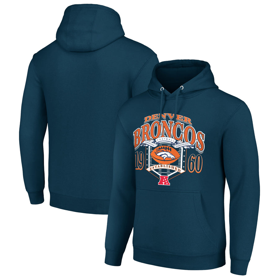 Men's Starter Navy Denver Broncos 80s Retro Pullover Hoodie