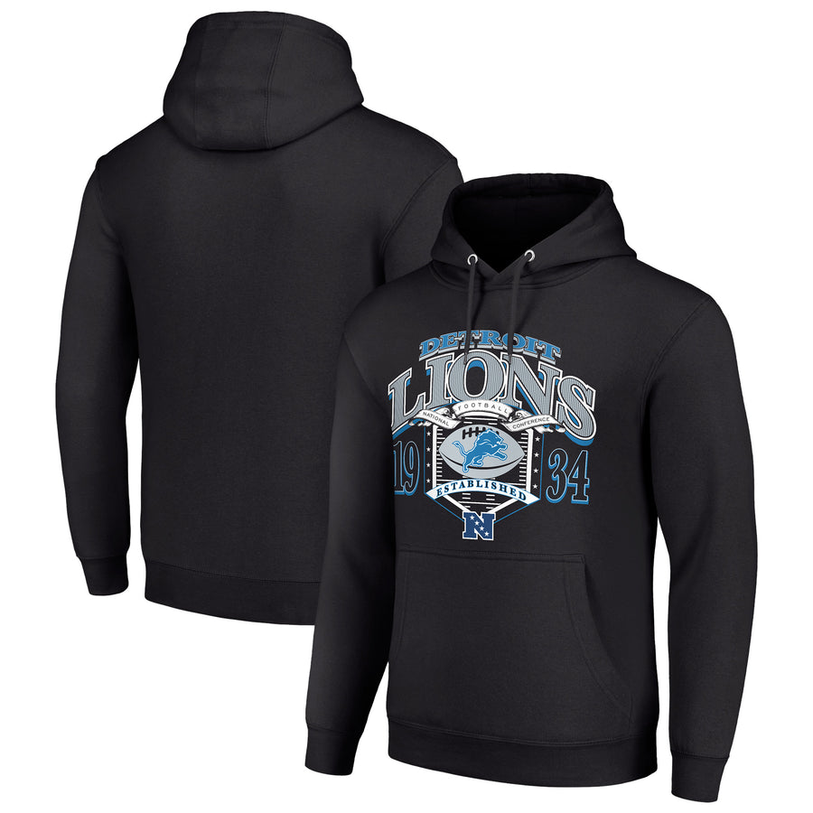 Men's Starter Black Detroit Lions 80s Retro Pullover Hoodie