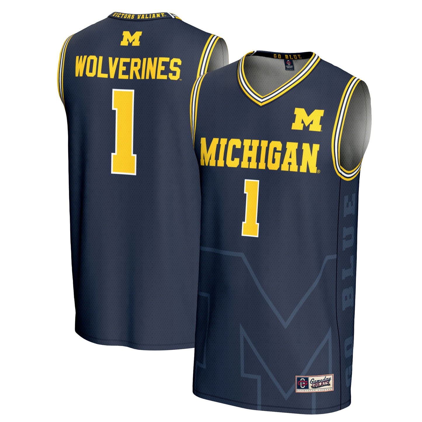 Youth GameDay Greats #1 Navy Michigan Wolverines Icon Print Lightweight Basketball Fashion Jersey