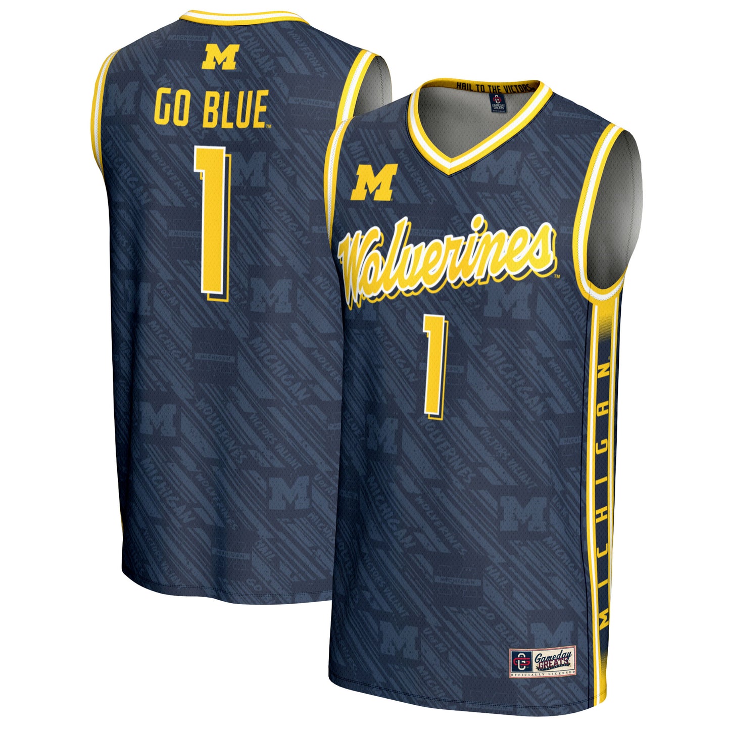 Unisex GameDay Greats #1 Navy Michigan Wolverines Highlight Print Lightweight Basketball Fashion Jersey