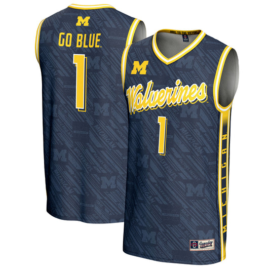 Youth GameDay Greats #1 Navy Michigan Wolverines Highlight Print Lightweight Basketball Fashion Jersey