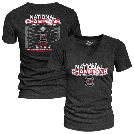 Women's Blue 84 Black South Carolina Gamecocks 2024 NCAA Women's Basketball National Champions Bracket V-Neck T-Shirt