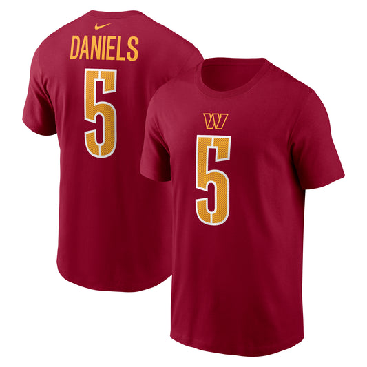 Men's Nike Jayden Daniels Burgundy Washington Commanders 2024 NFL Draft First Round Pick Name & Number T-Shirt