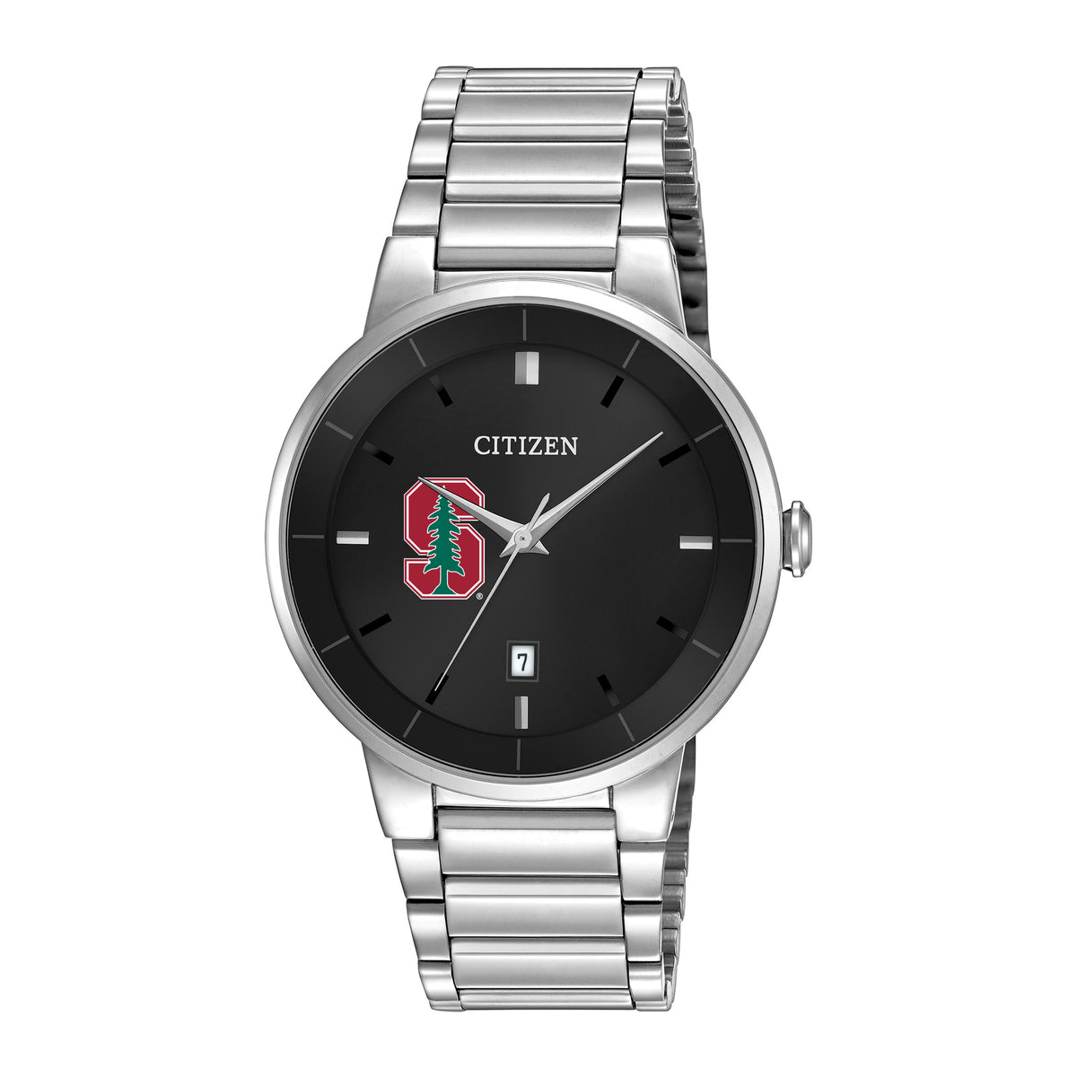 Men's Citizen Watch Silver Stanford Cardinal Black Dial Stainless Steel Watch