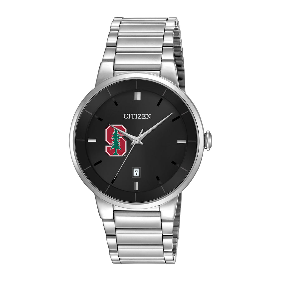 Men's Citizen Watch Silver Stanford Cardinal Black Dial Stainless Steel Watch