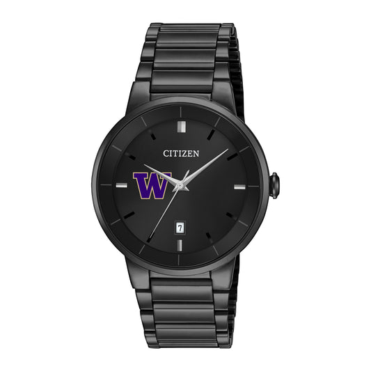 Men's Citizen Watch Washington Huskies Black Dial Stainless Steel Watch