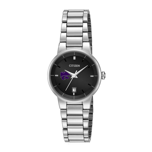 Women's Citizen Watch Silver Kansas State Wildcats Black Dial Stainless Steel Watch