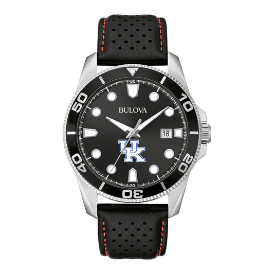 Men's Bulova Black Kentucky Wildcats Corporate Collection Leather Strap Watch