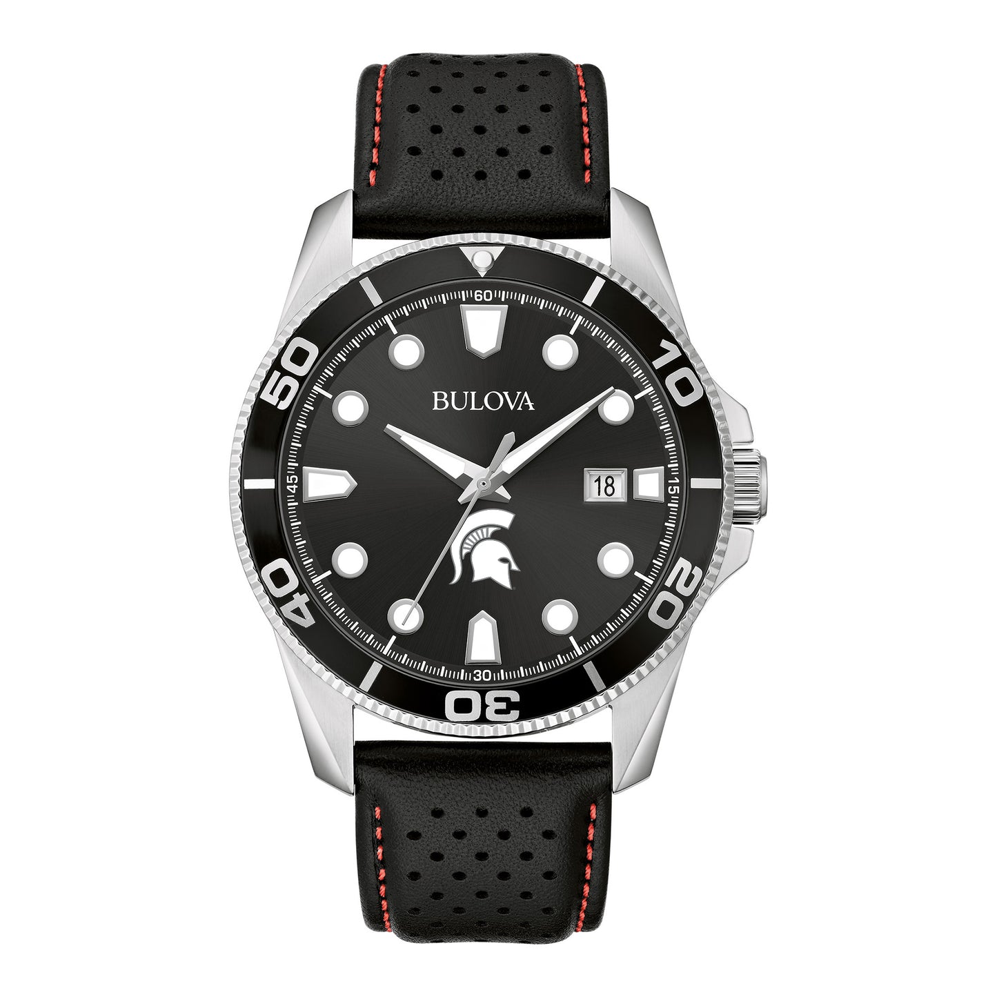 Men's Bulova Black Michigan State Spartans Corporate Collection Leather Strap Watch
