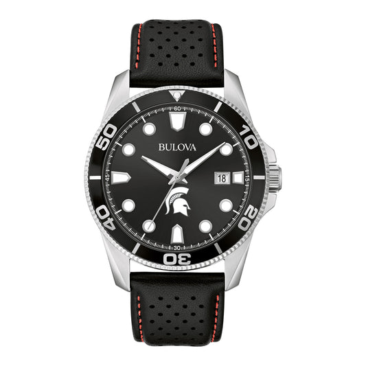Men's Bulova Black Michigan State Spartans Corporate Collection Leather Strap Watch