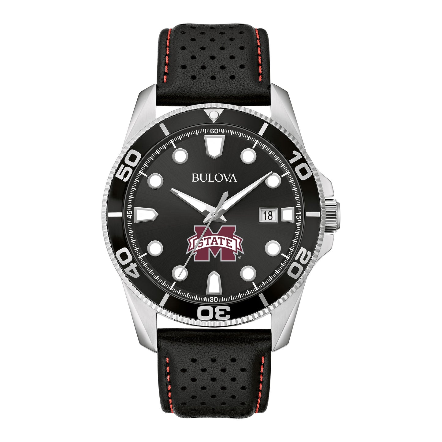 Men's Bulova Black Mississippi State Bulldogs Corporate Collection Leather Strap Watch