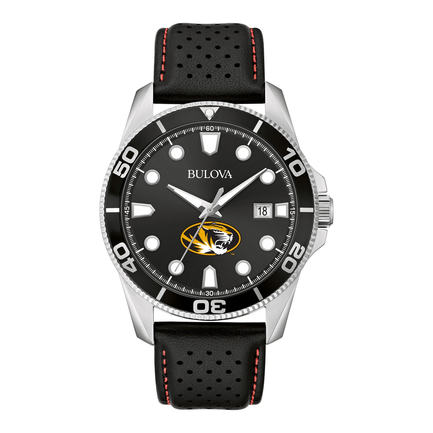 Men's Bulova Black Missouri Tigers Corporate Collection Leather Strap Watch