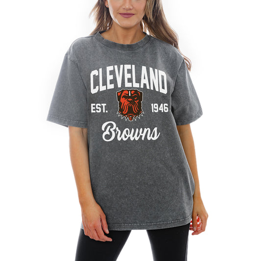 Women's Gameday Couture Gray Cleveland Browns Titan Tackle Relaxed Fit Washed T-Shirt