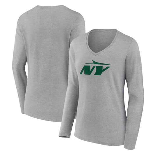 Women's Gray New York Jets Secondary Logo Long Sleeve V-Neck T-Shirt