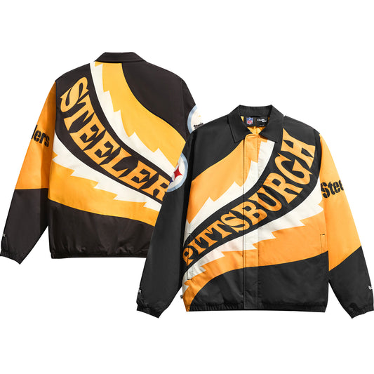 Men's Chalk Line Black/Gold Pittsburgh Steelers Saw Blade Quilted Puffer Full-Zip Jacket