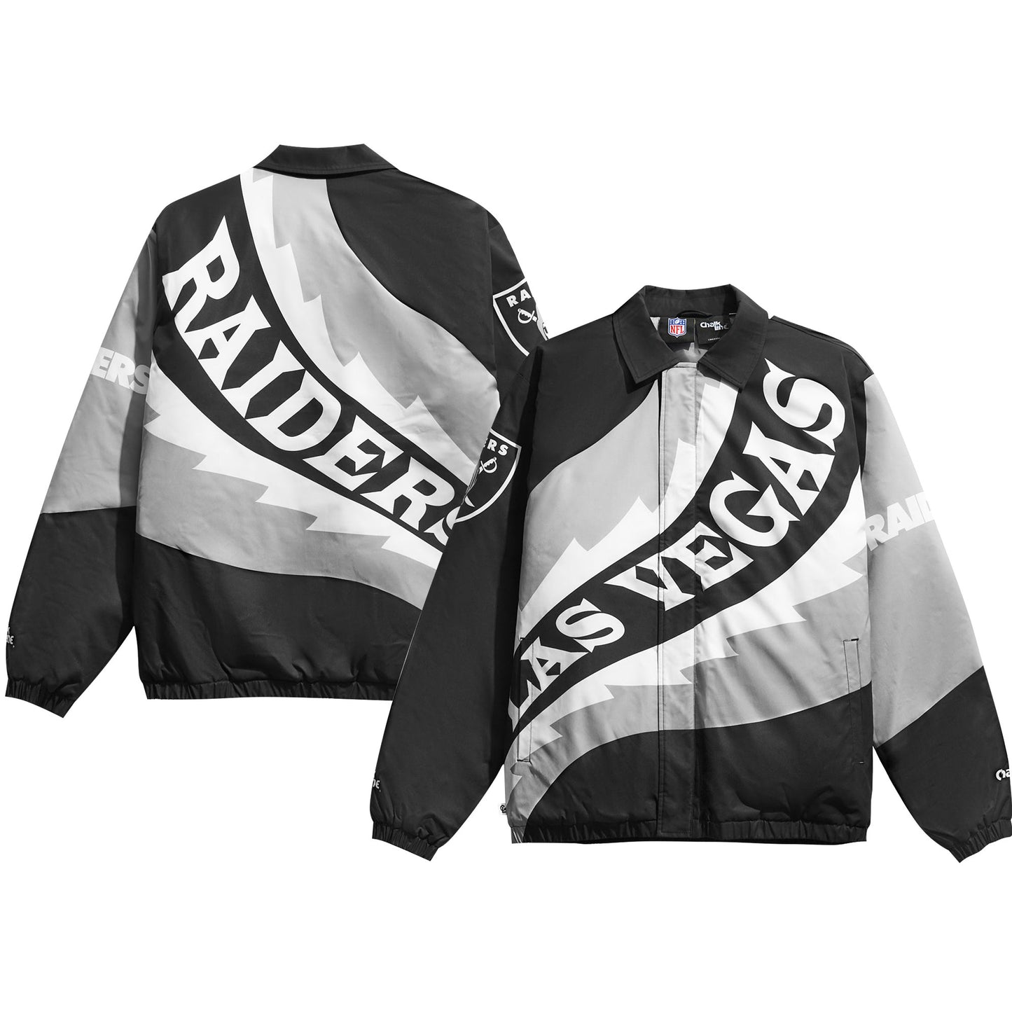 Men's Chalk Line Black/Silver Las Vegas Raiders Saw Blade Quilted Puffer Full-Zip Jacket