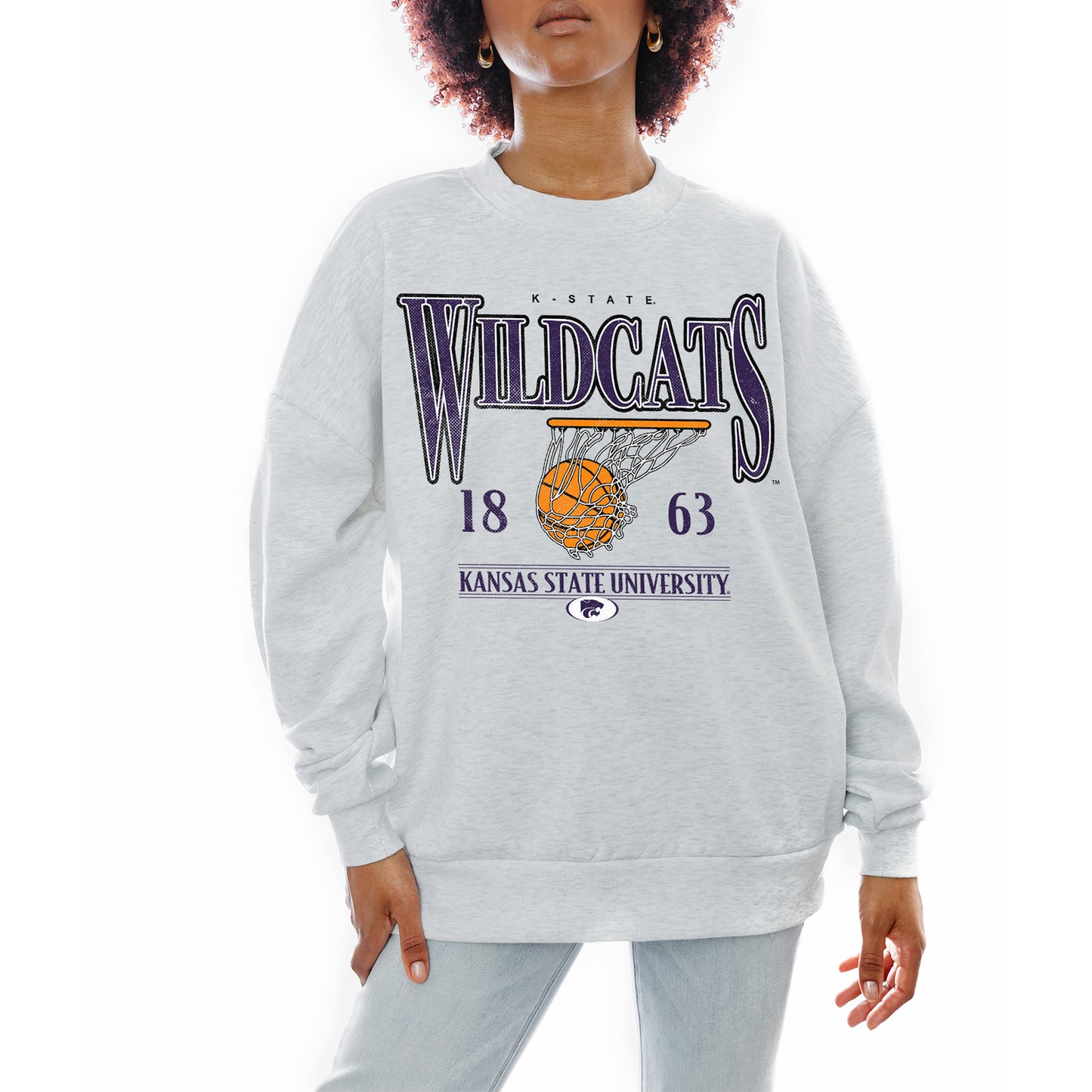 Women's Gameday Couture Gray Kansas State Wildcats Basketball Premium Fleece Drop Pullover Sweatshirt