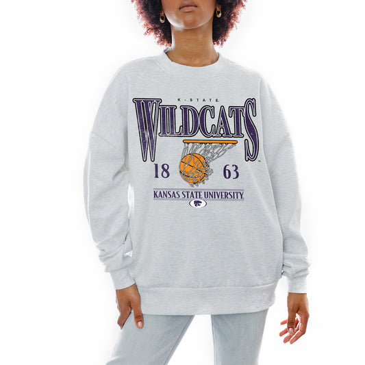 Women's Gameday Couture Gray Kansas State Wildcats Basketball Premium Fleece Drop Pullover Sweatshirt