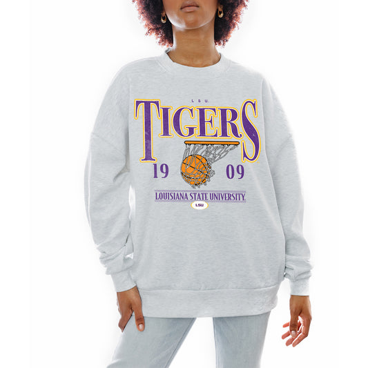 Women's Gameday Couture Gray LSU Tigers Basketball Premium Fleece Drop Pullover Sweatshirt