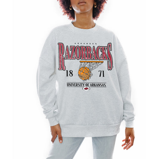 Women's Gameday Couture Gray Arkansas Razorbacks Basketball Premium Fleece Drop Pullover Sweatshirt