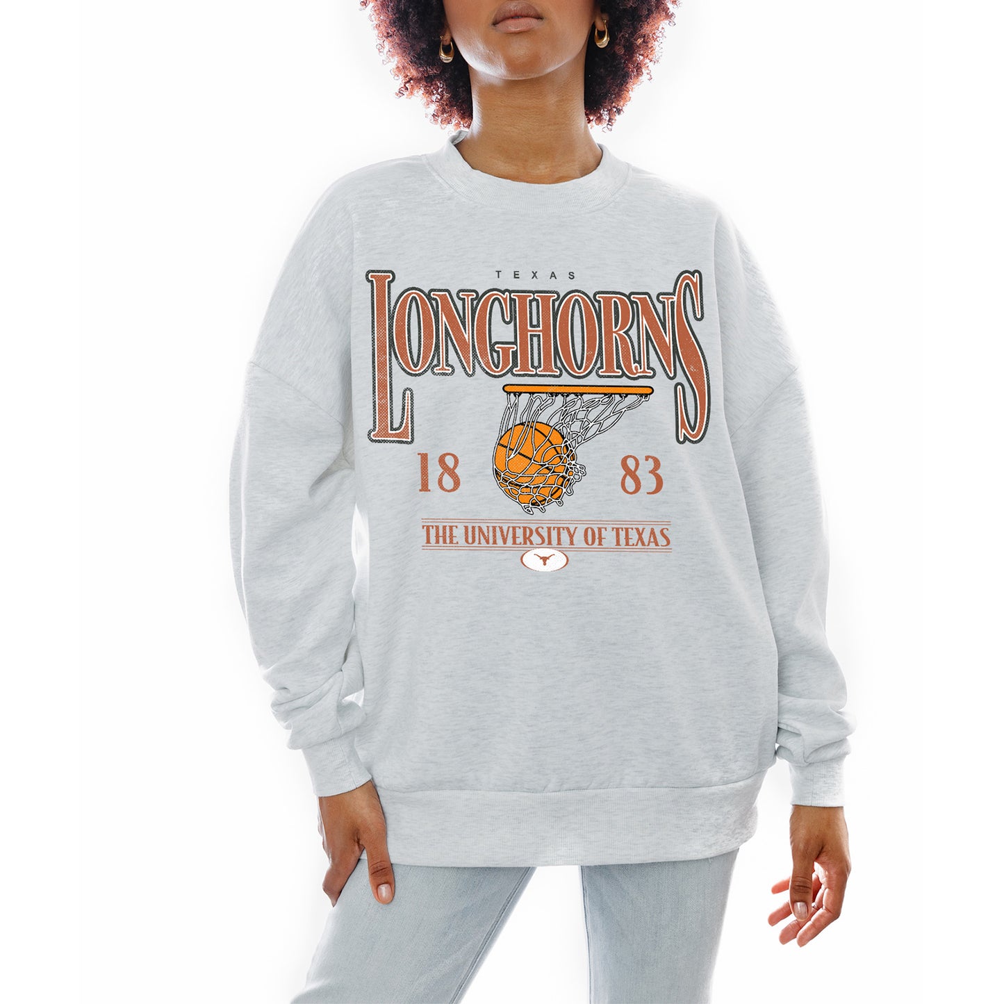 Women's Gameday Couture Gray Texas Longhorns Basketball Premium Fleece Drop Pullover Sweatshirt