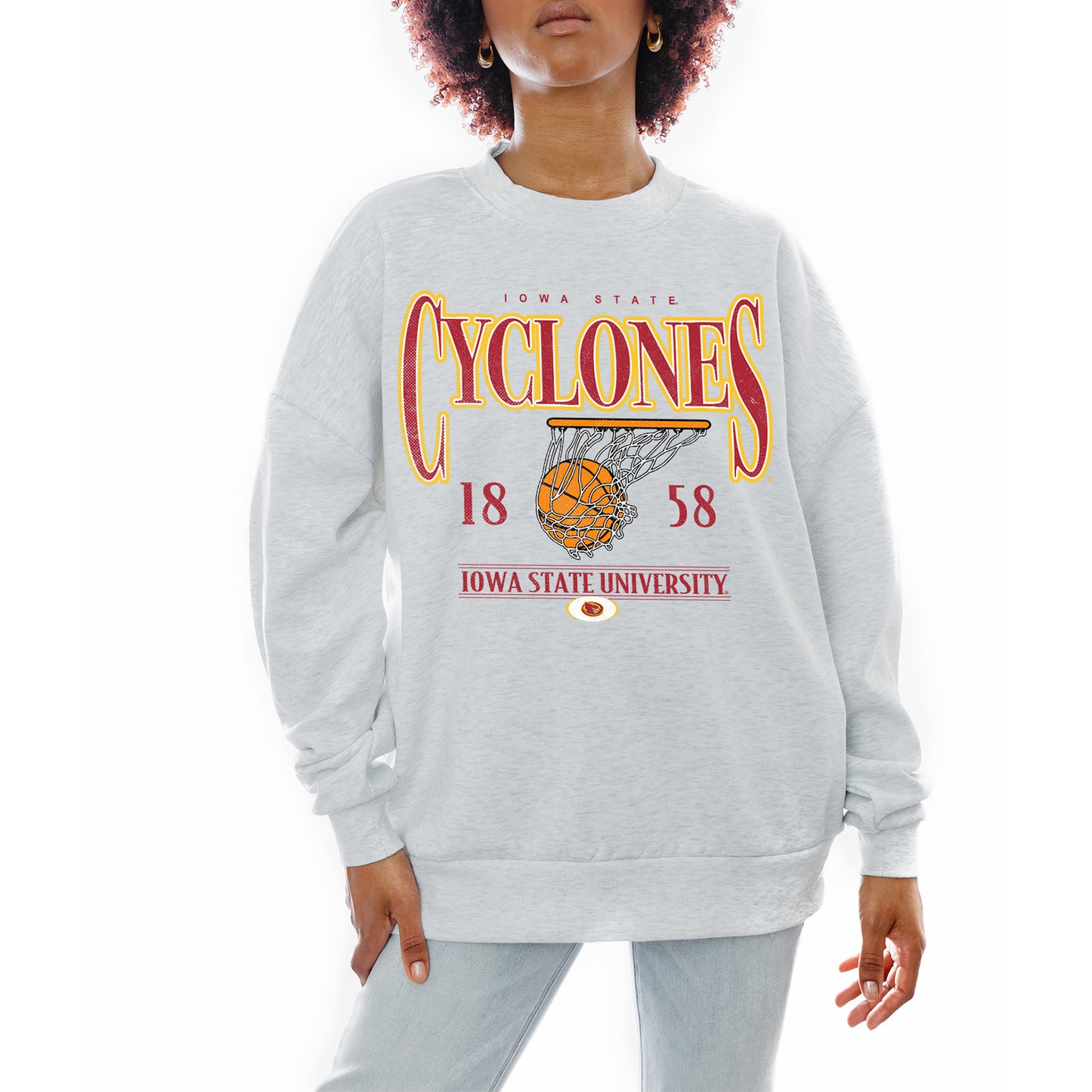 Women's Gameday Couture Gray Iowa State Cyclones Basketball Premium Fleece Drop Pullover Sweatshirt