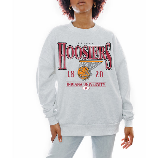 Women's Gameday Couture Gray Indiana Hoosiers Basketball Premium Fleece Drop Pullover Sweatshirt