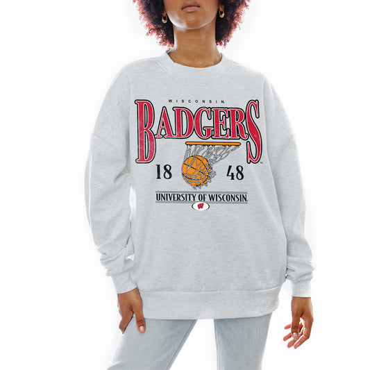 Women's Gameday Couture Gray Wisconsin Badgers Basketball Premium Fleece Drop Pullover Sweatshirt