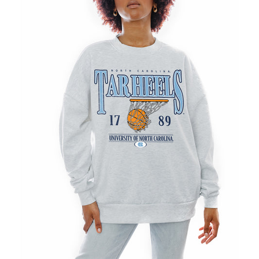 Women's Gameday Couture Gray North Carolina Tar Heels Basketball Premium Fleece Drop Pullover Sweatshirt