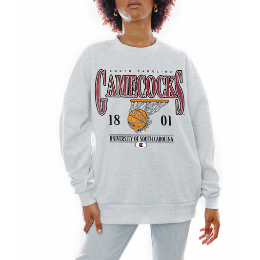 Women's Gameday Couture Gray South Carolina Gamecocks Basketball Premium Fleece Drop Pullover Sweatshirt