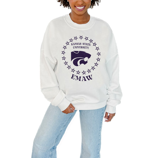 Women's Gameday Couture White Kansas State Wildcats Stars Premium Fleece Drop Pullover Sweatshirt