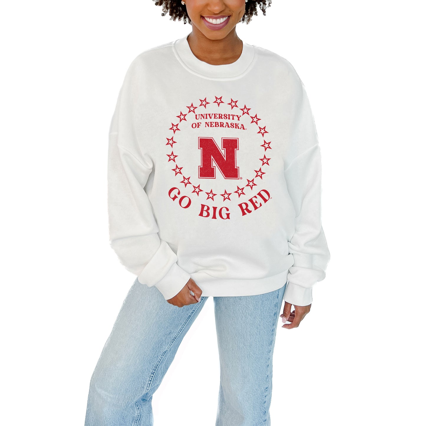 Women's Gameday Couture White Nebraska Huskers Stars Premium Fleece Drop Pullover Sweatshirt