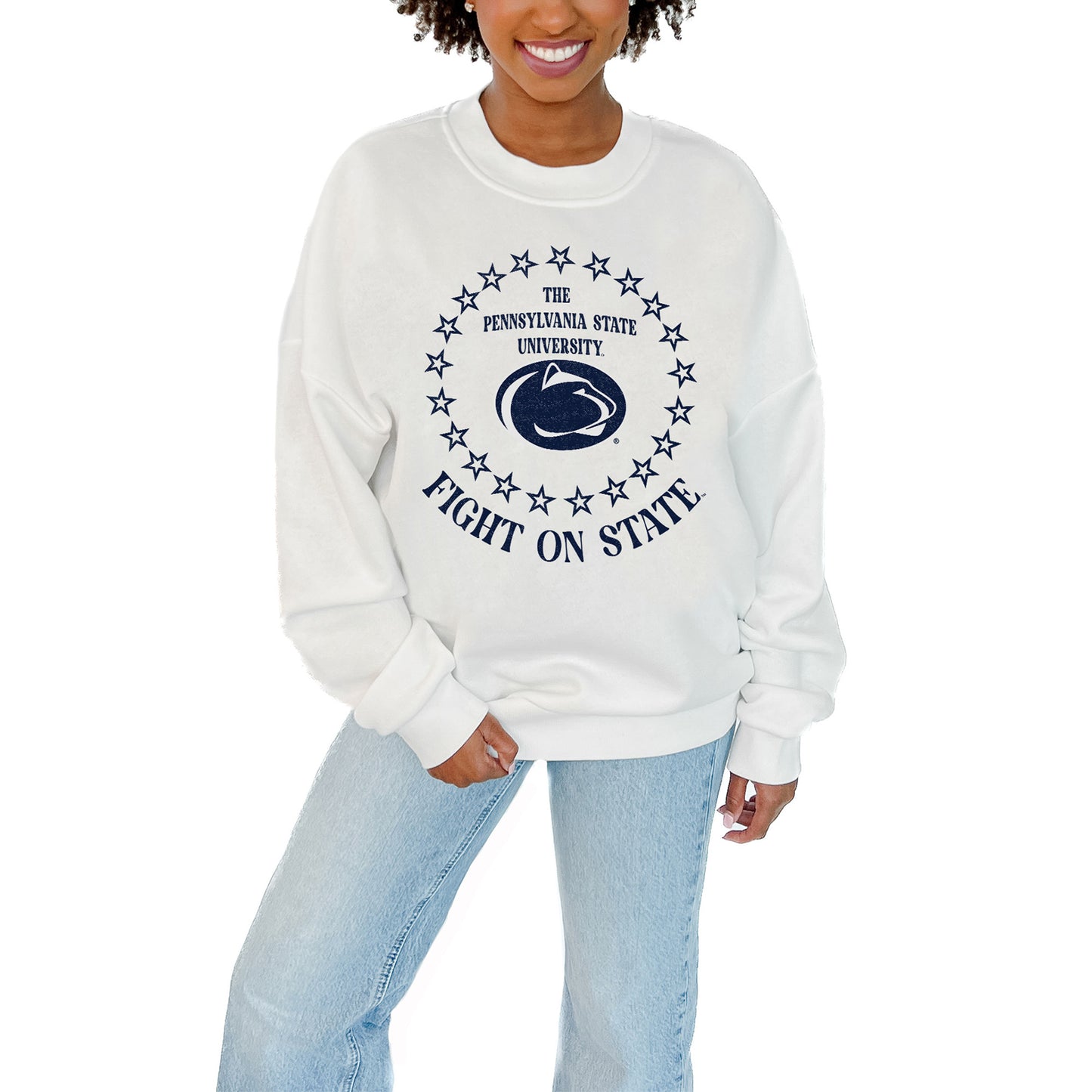 Women's Gameday Couture White Penn State Nittany Lions Stars Premium Fleece Drop Pullover Sweatshirt