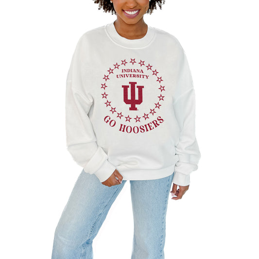 Women's Gameday Couture White Indiana Hoosiers Stars Premium Fleece Drop Pullover Sweatshirt