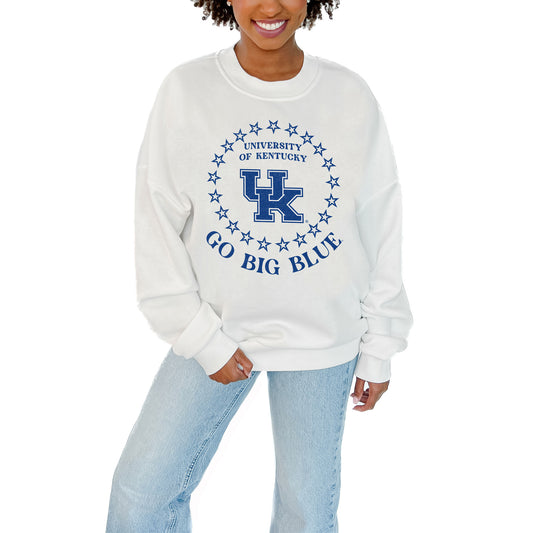 Women's Gameday Couture White Kentucky Wildcats Stars Premium Fleece Drop Pullover Sweatshirt