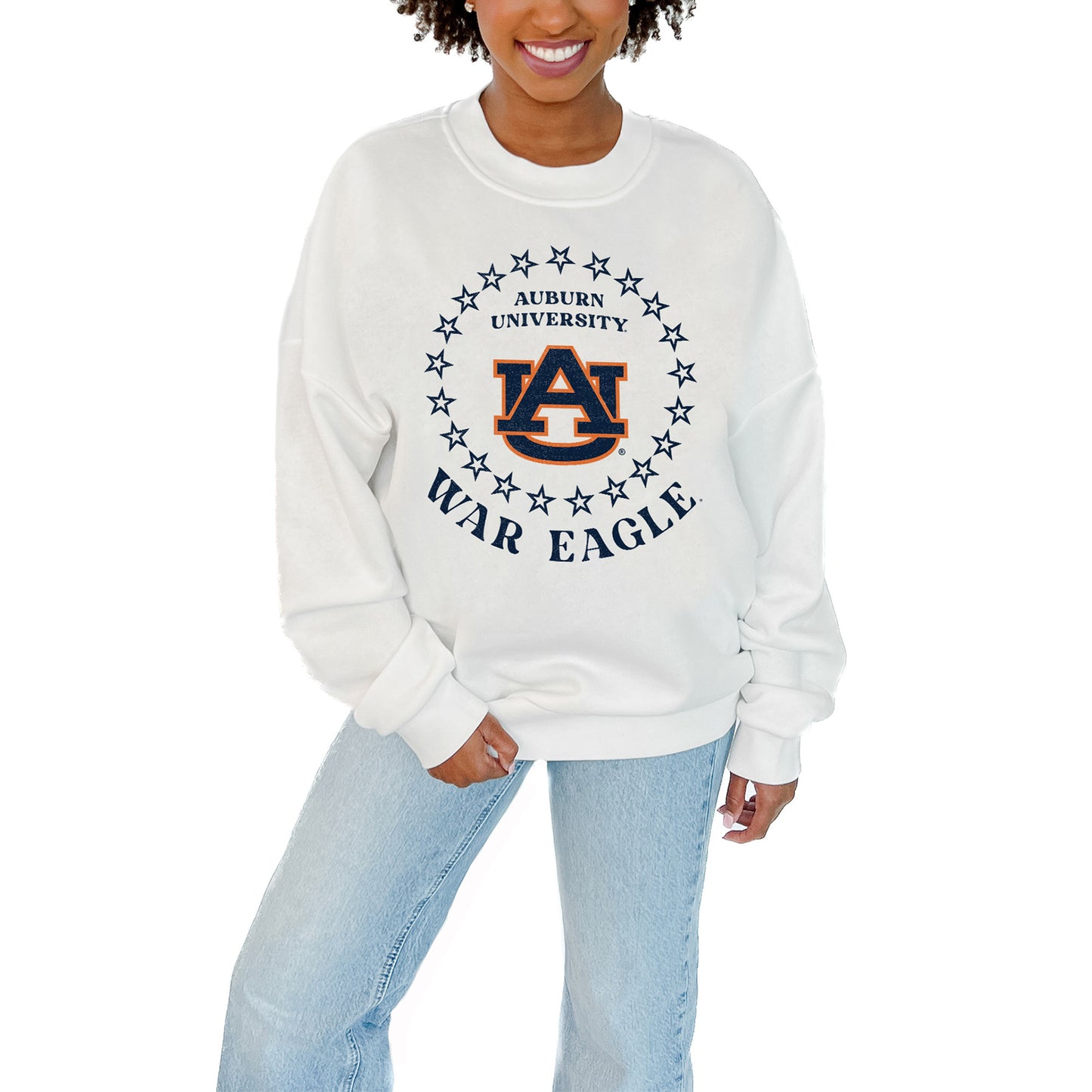 Women's Gameday Couture White Auburn Tigers Stars Premium Fleece Drop Pullover Sweatshirt