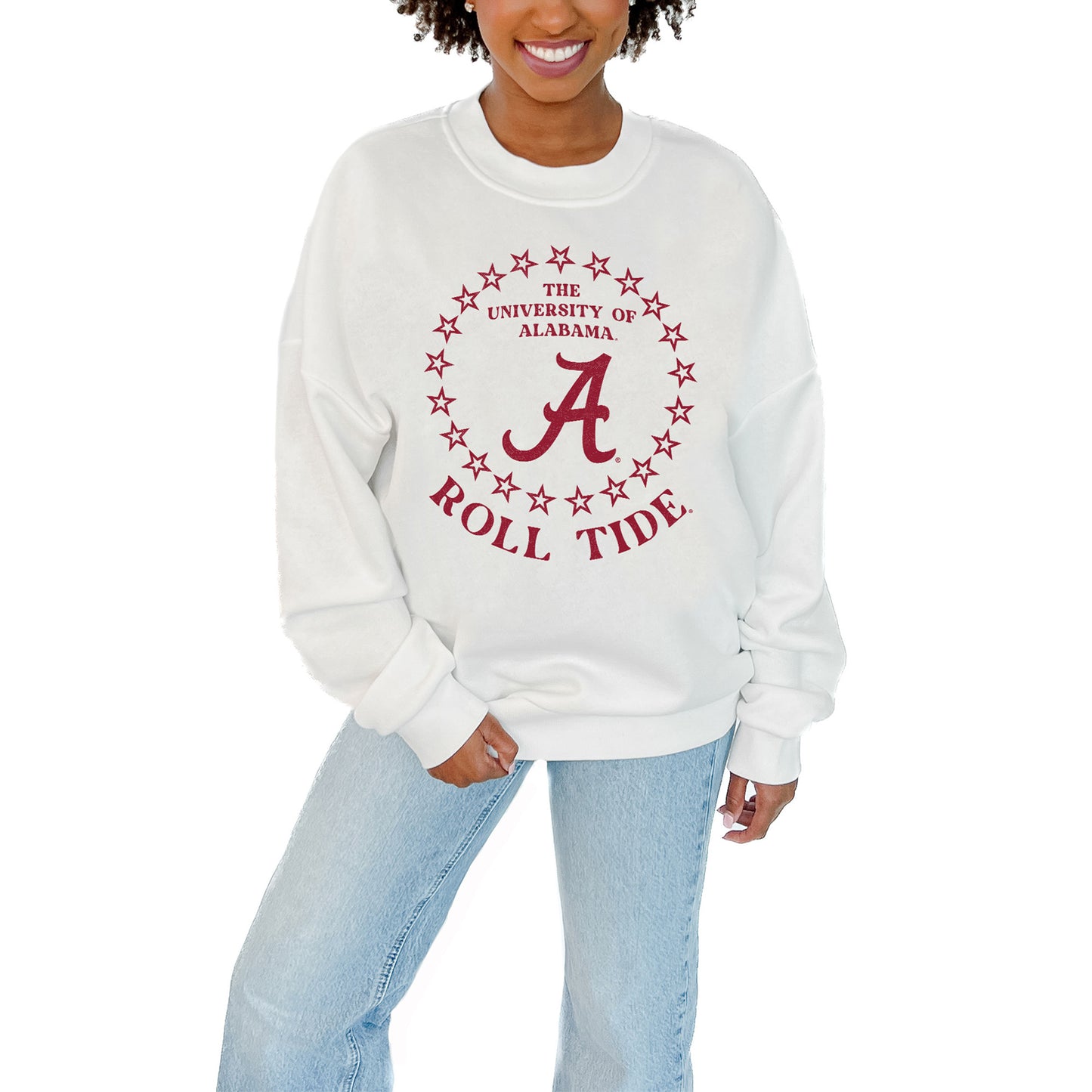 Women's Gameday Couture White Alabama Crimson Tide Stars Premium Fleece Drop Pullover Sweatshirt