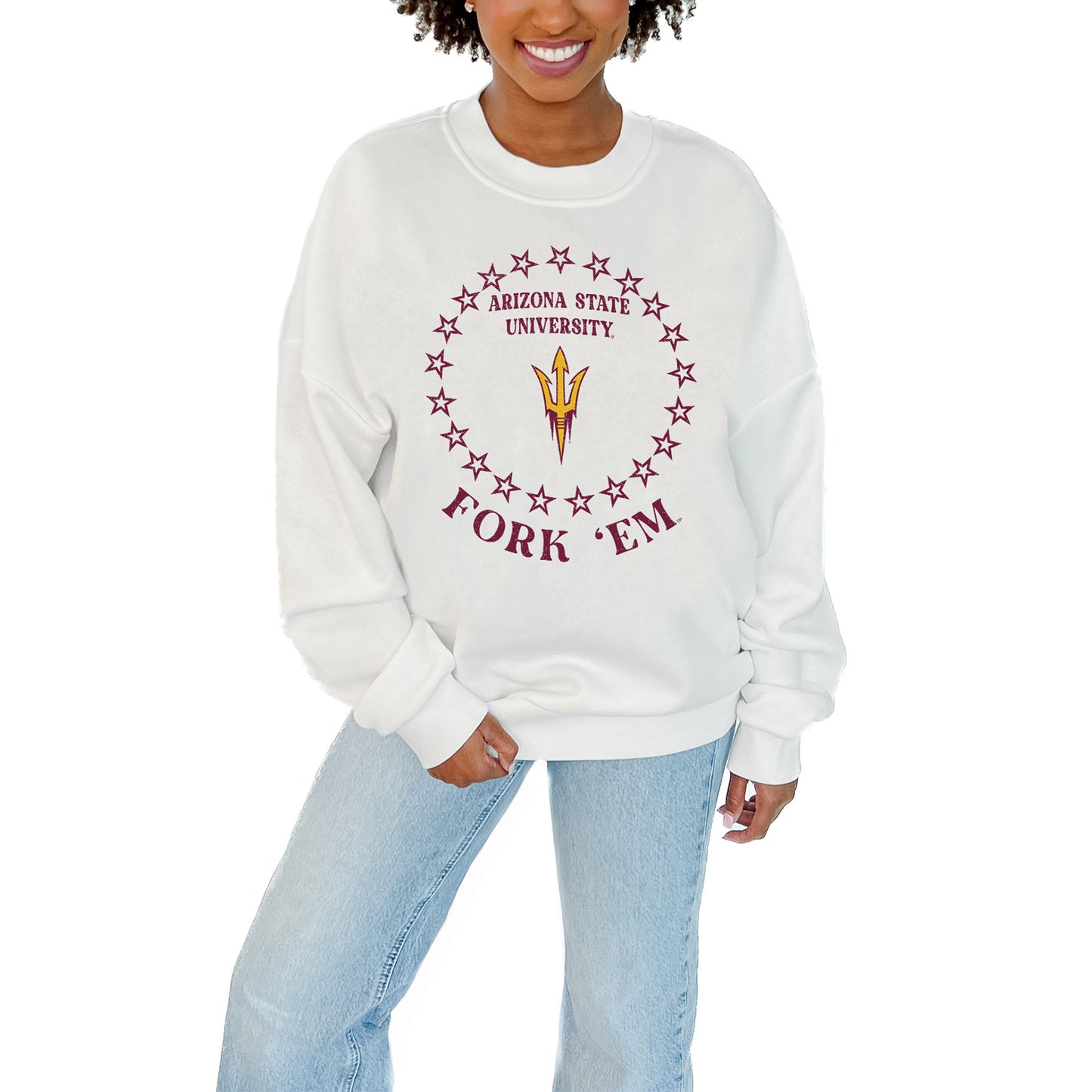 Women's Gameday Couture White Arizona State Sun Devils Stars Premium Fleece Drop Pullover Sweatshirt