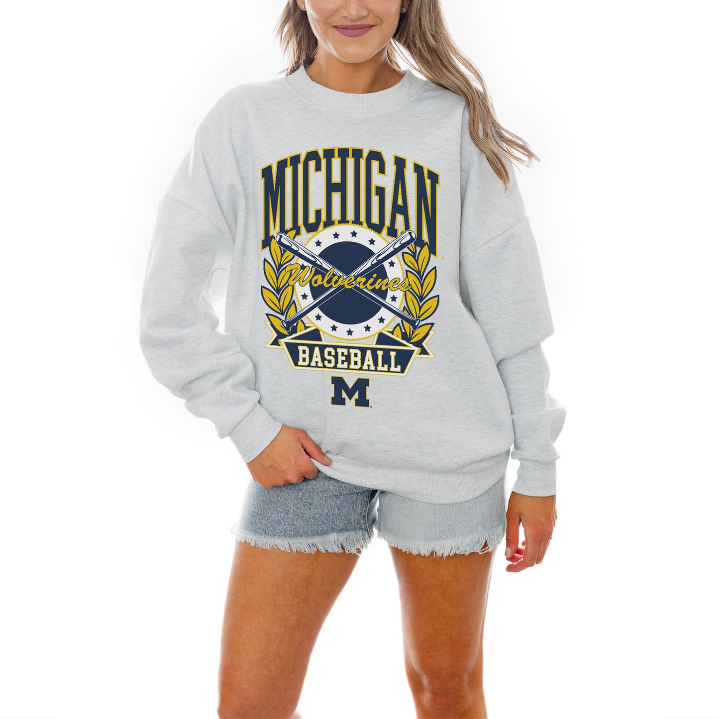 Women's Gameday Couture Gray Michigan Wolverines Baseball Premium Fleece Drop Pullover Sweatshirt